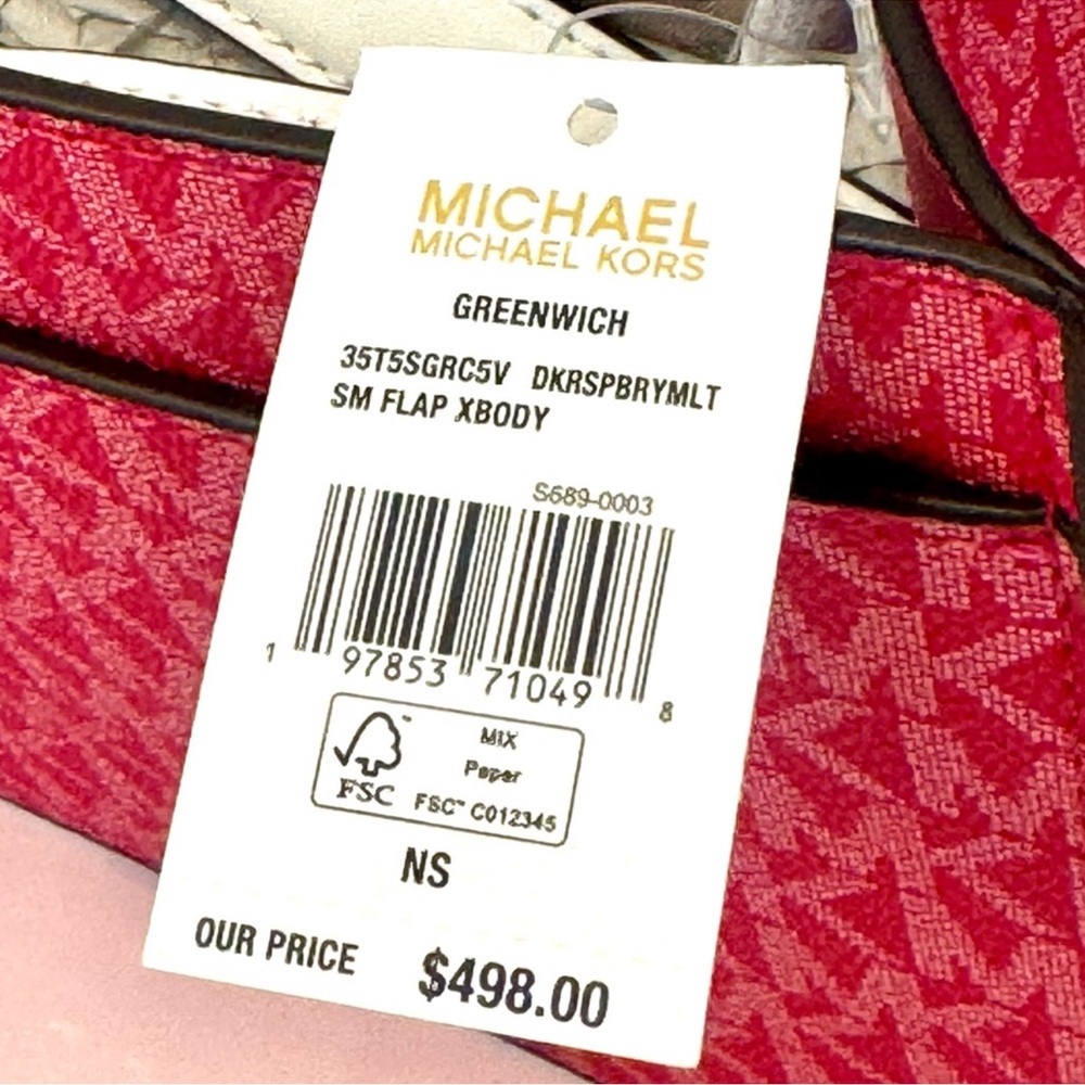 Michael Kors Greenwich Small Color-Block Signature Crossbody Bag Dark Raspberry - Picture 9 of 9